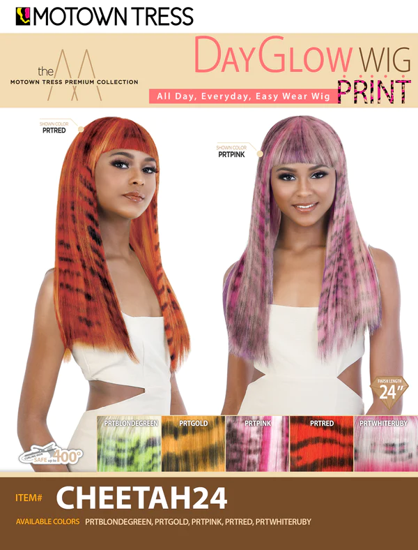 Motown Tress Day Glow Print Synthetic Wig Cheetah 24"