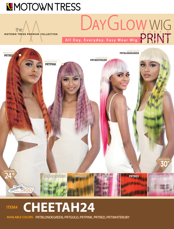 Motown Tress Day Glow Print Synthetic Wig Cheetah 24"