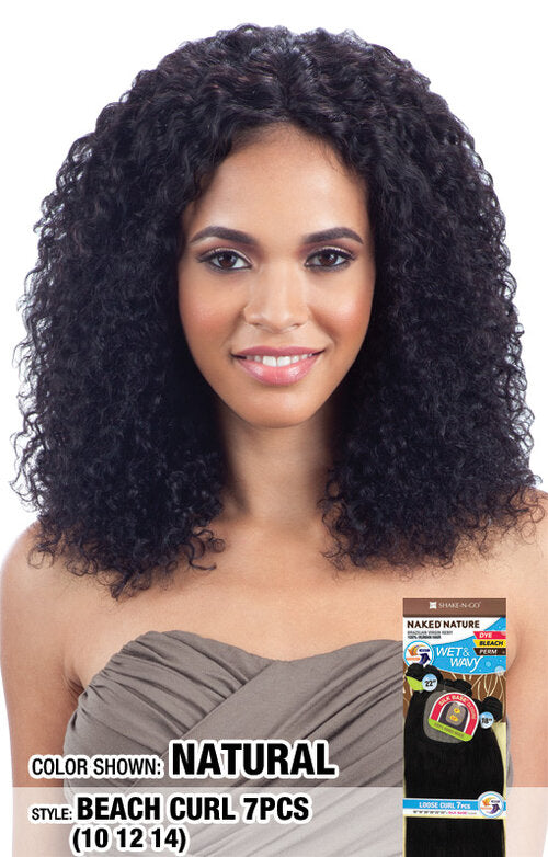 Naked 100% Human Hair Wet and Wavy Beach Curl 7pc 10",12",14" #Natural