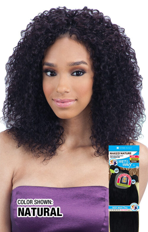 Naked 100% Human Hair Wet and Wavy Bohemian Curl 7pc 10",12",14" #Natural