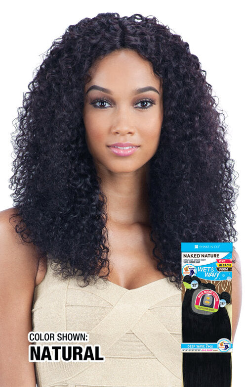Naked 100% Human Hair Wet and Wavy Bohemian Curl 7pc 14", 16", 18" #Natural