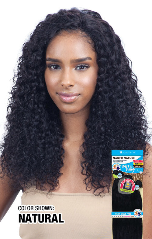 Naked 100% Human Hair Wet and Wavy Deep Wave 7pc 14",16",18" #Natural