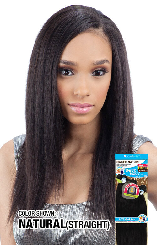 Naked 100% Human Hair Wet and Wavy Bohemian Curl 7pc 10",12",14" #Natural
