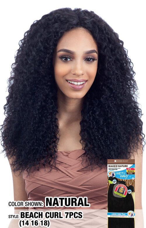 Naked 100% Human Hair Wet and Wavy Beach Curl 7pc 14",16",18" #Natural
