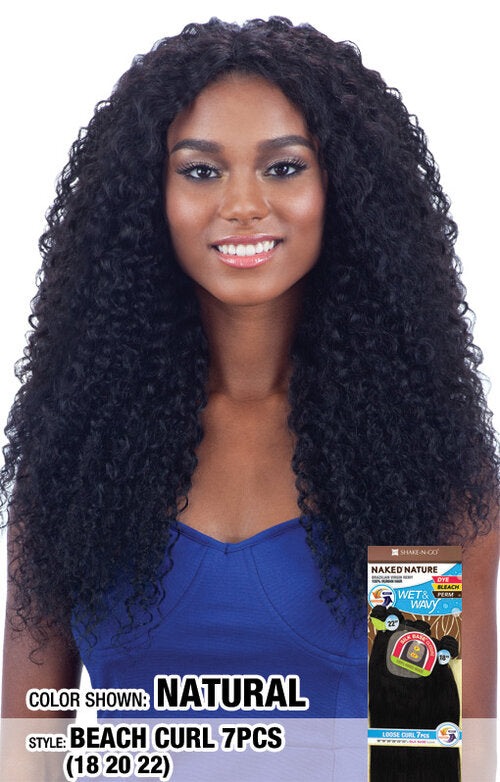 Naked 100% Human Hair Wet and Wavy Beach Curl 7pc 18",20",22" #Natural